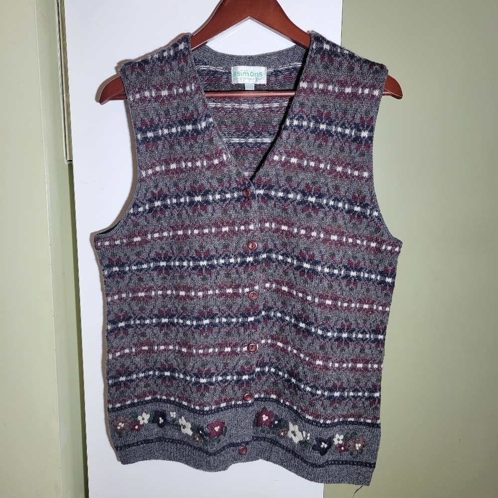❤️ 3 for $35 Simons wool multicolor floral grandpa cottagecore vest Cardigan med